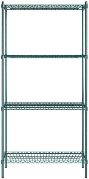 14" x 42" NSF Green Epoxy 4-Shelf Kit with 86" Posts, Heavy Duty Storage Shelving, Wire Shelving Kit, NSF Commercial Storage Rack Unit
