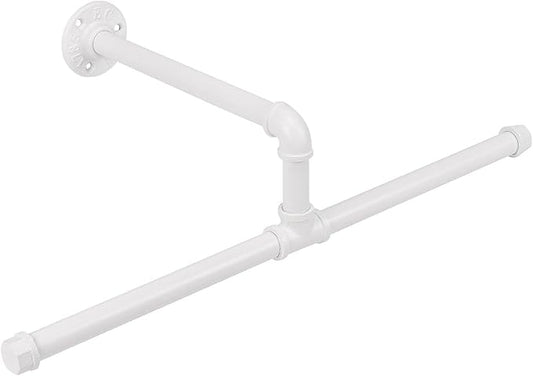 Industrial Pipe Clothes Rack Floating DIY Wall Mounted, Heavy Duty Rustic Vintage Clothing Rod, Metal Garment Bar Space-Saving Hanging for Bedroom, Bathroom and Laundry Room (White)-NeatNest