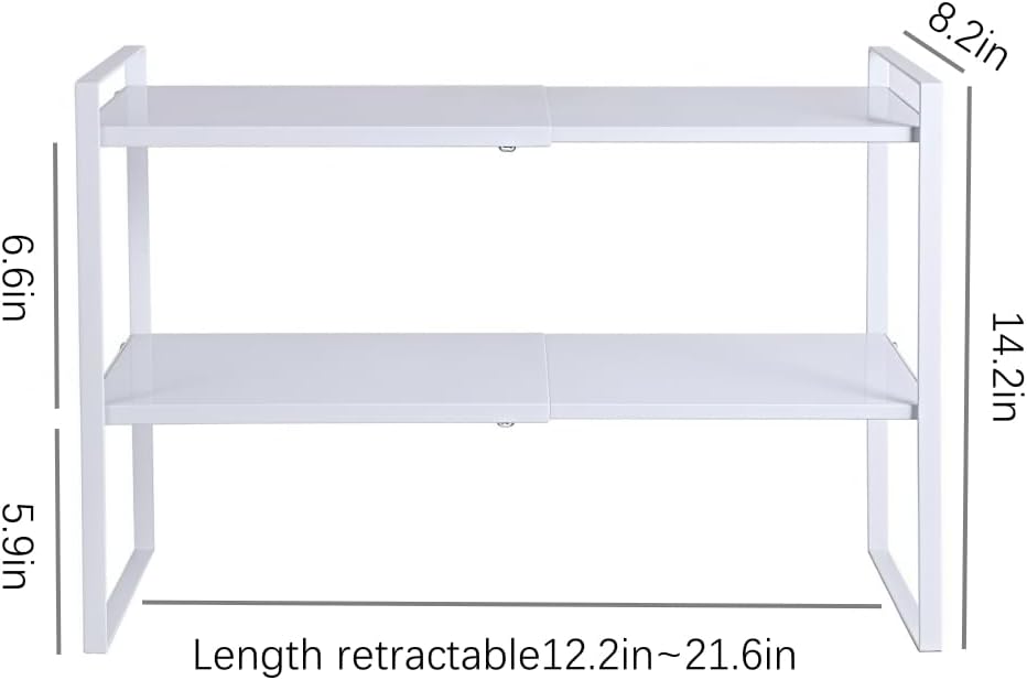 2-Tier Expandable Organizer Shelf for Kitchen Cabinet, Countertop, Pantry & Under-Sink Storage(White)-NeatNest