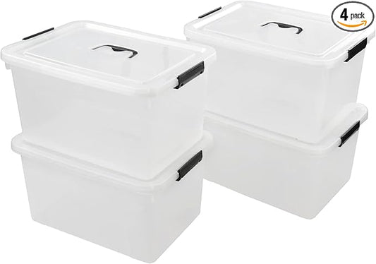 17.5 Quart Clear Storage Box, Plastic Storage Bins with Lids, 4-Pack