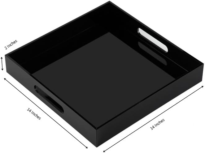 Glossy Black Acrylic Serving Tray - 14x14Inch, Multipurpose, Sturdy, Modern Style, Spill Proof, Countertop Organizer, Vanity Table Tray-NeatNest