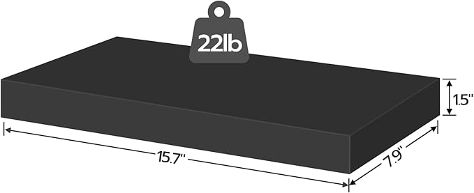 HOOBRO Floating Shelves for Wall, Wall Mounted Shelf Set of 2, 15.7" Hanging Shelf with Invisible Brackets, for Wall in Bathroom, Bedroom, Toilet, Kitchen, Living Room, Office, Black BK40BJ01-NeatNest