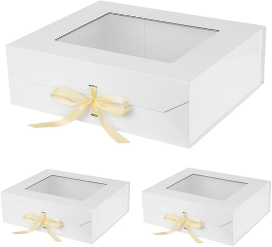 3 Pcs Extra Large White Gift Box White for Presents with Ribbon 19x16x6 Inches Clear Gift Box with Window Magnetic Closure Gift Boxes with Lids-NeatNest