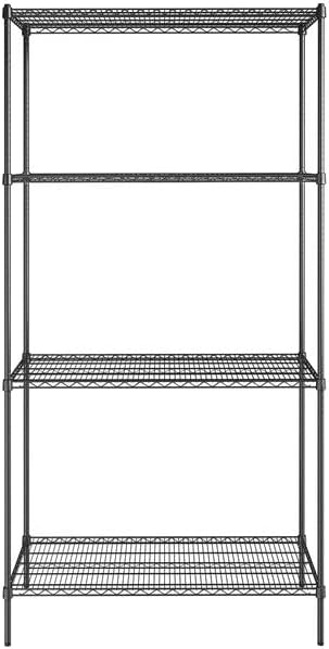 24" x 48" NSF Black Epoxy 4-Shelf Kit with 96" Posts, Heavy Duty Storage Shelving, Wire Shelving Kit, NSF Commercial Storage Rack Unit