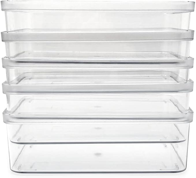 Isaac Jacobs 5-Pack Small Clear Storage Bins (5.5” L x 7.75” W x 2.5” H), Plastic Organizer for Home, Office, Kitchen, Fridge/Freezer, Desk, Bathroom, Drawers, BPA Free, Food Safe (5-Pack, Small)