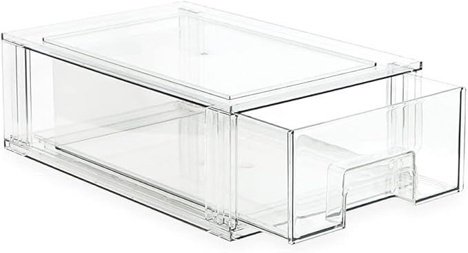 Isaac Jacobs Medium Stackable Organizer Drawer (12.5” x 8.3” x 4.1”), Clear Plastic Storage Box, Pull-Out Bin, Home, Office, Closet & Shoe Organization, BPA-Free, Food/Fridge/Freezer Safe (Medium)