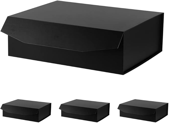 Black Extra Large Gift Box with Lid 4 Pcs 16.5 x 13 x 5.3 Inches, Gift Box large Black Gift Boxes for Presents Clothes Robe Wedding Dress Sweater,Reusable Foldable Bridesmaid Proposal Box（Matte）-NeatNest