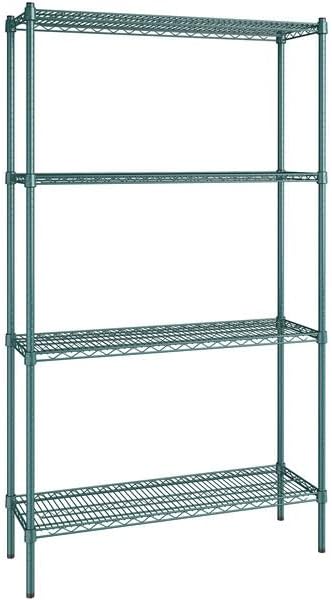 14" x 42" NSF Green Epoxy 4-Shelf Kit with 74" Posts, Heavy Duty Storage Shelving, Wire Shelving Kit, NSF Commercial Storage Rack Unit