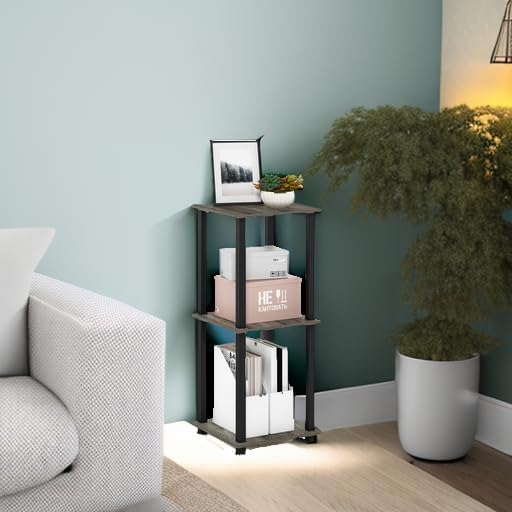 Furinno Simplistic Set of 2 End Table, French Oak Grey/Black-NeatNest