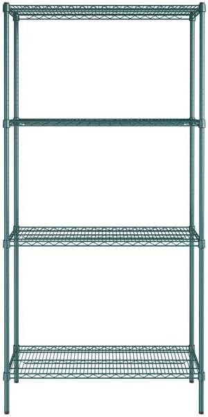 18" x 42" NSF Green Epoxy 4-Shelf Kit with 86" Posts, Heavy Duty Storage Shelving, Wire Shelving Kit, NSF Commercial Storage Rack Unit