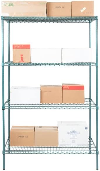 24" x 48" NSF Green Epoxy 4-Shelf Kit with 74" Posts, Heavy Duty Storage Shelving, Wire Shelving Kit, NSF Commercial Storage Rack Unit
