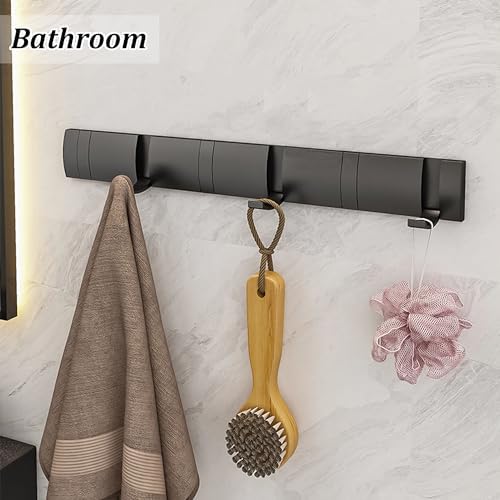 Black Wall Coat Rack with 6 Hooks, 19.1 Inch Waterproof Heavy Duty Coat Hooks, Folding Hideaway Towel Hanger Hooks for Entryway, Door, Bathroom, Bedroom-NeatNest