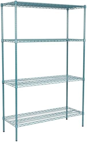 18" x 48" NSF Green Epoxy 4-Shelf Kit with 74" Posts, Heavy Duty Storage Shelving, Wire Shelving Kit, NSF Commercial Storage Rack Unit