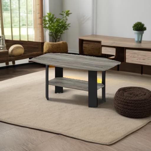 Furinno Simple Design Coffee Table, French Oak Grey/Black-NeatNest