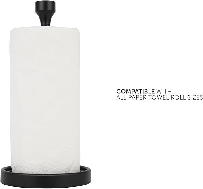 Ivilon Countertop Paper Towel Holder - Modern Bell End Minimalist Design - Fits All Paper Towel Roll Sizes - Color Black-NeatNest