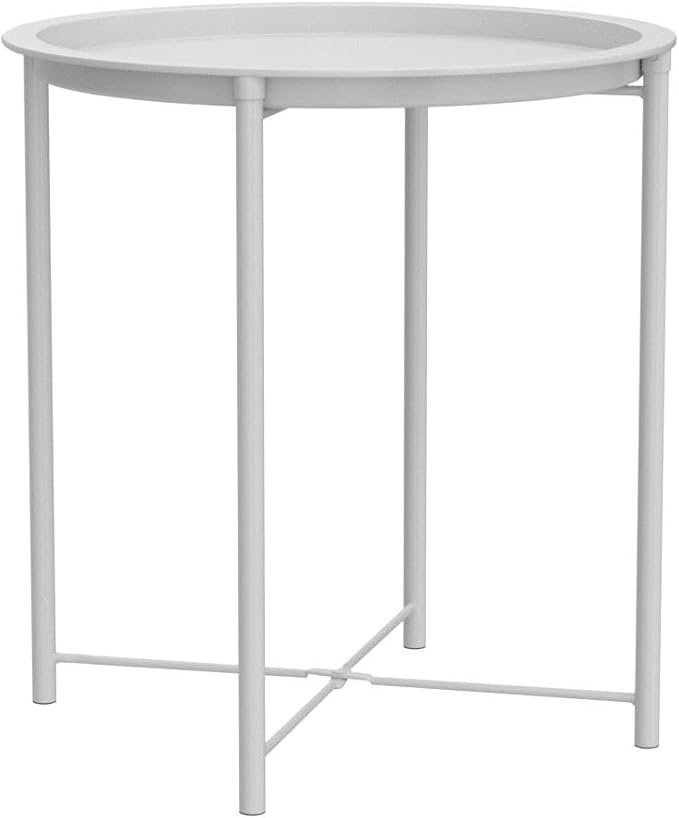 VECELO Side/End Table, Folding Round Metal Anti-Rust and Waterproof Outdoor or Indoor Tray for Living Room Bedroom Balcony and Office, 1 PCS, Grey