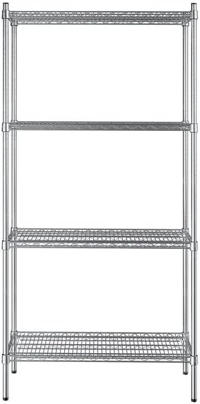 14" x 36" NSF Stainless Steel 4-Shelf Kit with 74" Posts, Heavy Duty Storage Shelving, Wire Shelving Kit, NSF Commercial Storage Rack Unit