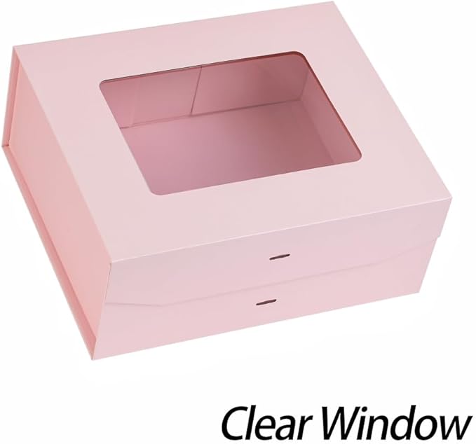 5 Pcs Pink Gift Box for Presents with Ribbon 13.2x11x5.3 Inches Clear Gift Box with Window Magnetic Closure Gift Boxes with Lids-NeatNest