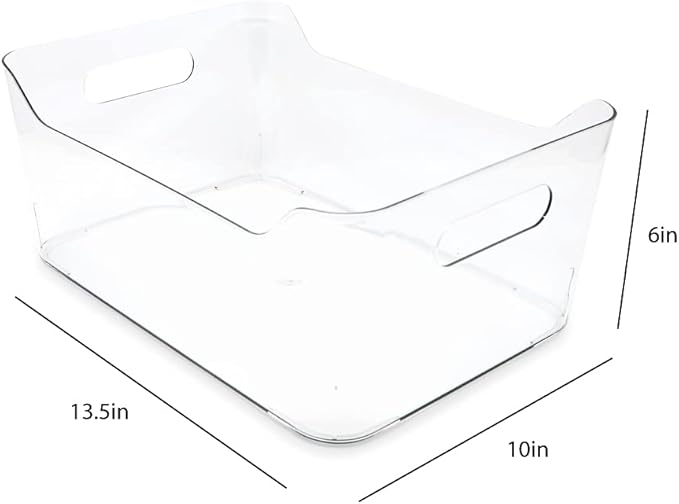 Isaac Jacobs 2-Pack Large Clear Storage Bins (13.5” x 10” x 6”) w/Handles, Plastic Box Set, Home, Office, Fridge, Freezer, Kitchen, Pantry Organization Container, BPA-Free/Food Safe (Large, 2 Pack)