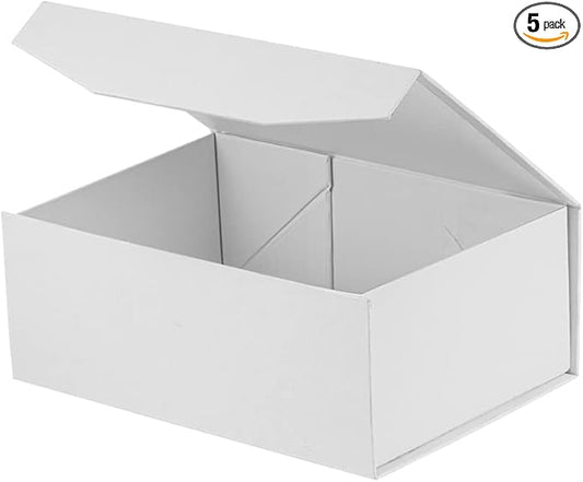 5PCS White Gift Box 9.5x7x4 Inches, Sturdy Gift Box with Lid for Gift Packaging, Foldable Magnetic Closure Storage Boxes Rectangle Collapsible Box (White/5PCS)-NeatNest