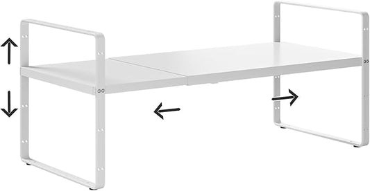 16.5-27’’L Expandable Cabinet Shelf Organizers, Stackable Metal Shelves Extender for Kitchen Countertop Storage, Adjustable Spices Shelves Rack Stand for Cupboard Pantry, White-NeatNest