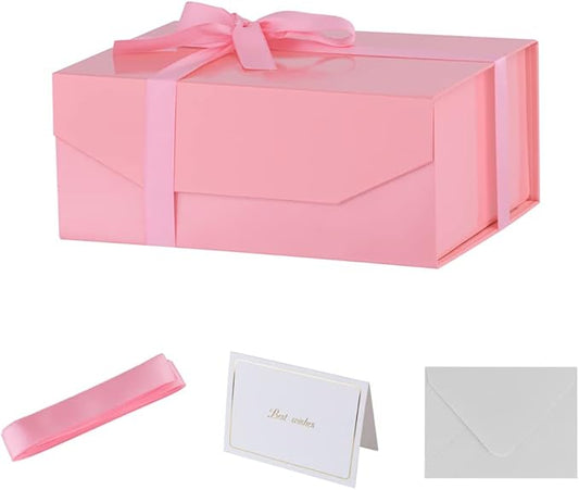 1PCS Pink Gift Box with Ribbon 9.5x7x4 Inches，Sturdy Gift Box with Lid for Gift Packaging, Foldable Magnetic Closure Storage Boxes, Bridesmaid proposal box, Rectangle Collapsible Box-NeatNest
