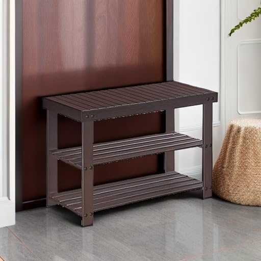 SONGMICS Shoe Rack Bench, 3-Tier Bamboo Shoe Storage Organizer, Entryway Bench, Holds Up to 286 lb, 11.3 x 27.6 x 17.8 Inches, for Entryway Bathroom Bedroom, Brown ULBS04Z-NeatNest