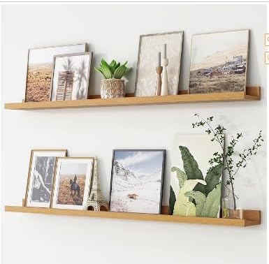 47.2 Inches Long Floating Shelves Wall Mounted, 2 Set Rustic Wall Shelf for Bedroom, Nursery Book Shelf with Lip, Picture Ledge Shelf for Wall Decor Living Room Bathroom Kitchen - Oak-NeatNest