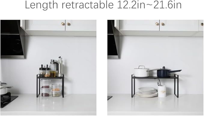 Expandable Cabinet Shelf Organizer Riser for Kitchen Pantry Cupboard Under Sink Countertop (black, 8.2’’D * 12.2-21.6’’W * 10.4’’H)-NeatNest