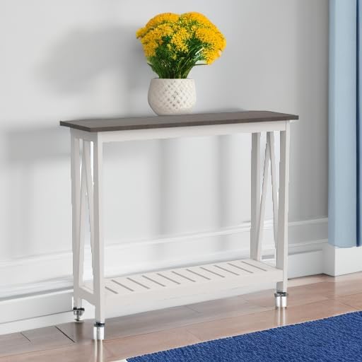 ChooChoo Farmhouse Console Table, Rustic Vintage Narrow Sofa Table for Entryway, Living Room, Hallway, 40 White-NeatNest