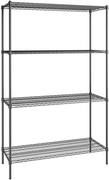 21" x 54" NSF Black Epoxy 4-Shelf Kit with 86" Posts, Heavy Duty Storage Shelving, Wire Shelving Kit, NSF Commercial Storage Rack Unit