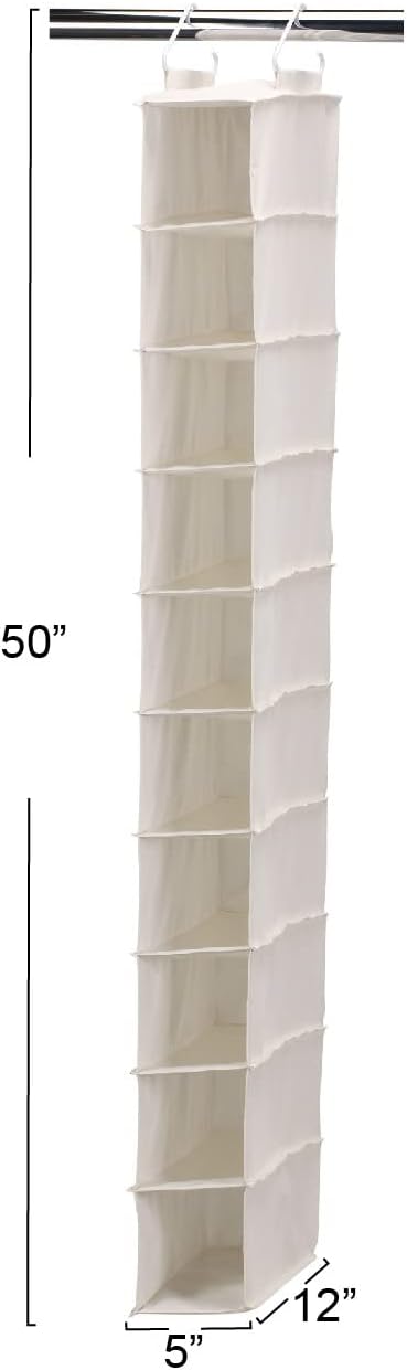 Household Essentials 311322 Hanging Shoe Storage Organizer for Closets |10 Pocket Shelves | Natural Canvas-NeatNest