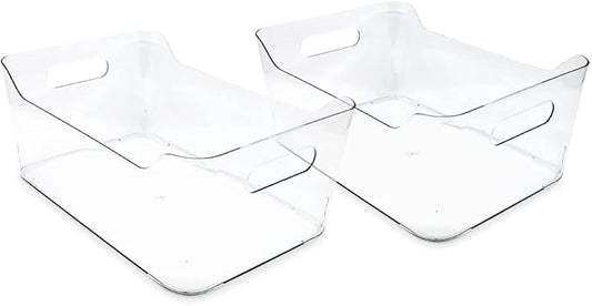 Isaac Jacobs 2-Pack Large Clear Storage Bins (13.5” x 10” x 6”) w/Handles, Plastic Box Set, Home, Office, Fridge, Freezer, Kitchen, Pantry Organization Container, BPA-Free/Food Safe (Large, 2 Pack)