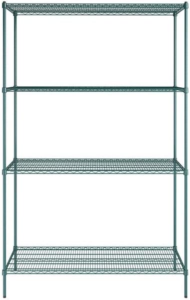 24" x 60" NSF Green Epoxy 4-Shelf Kit with 96" Posts, Heavy Duty Storage Shelving, Wire Shelving Kit, NSF Commercial Storage Rack Unit