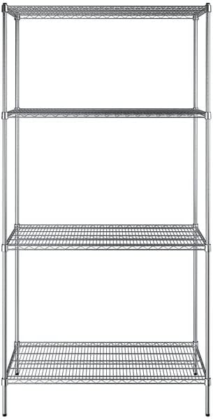 24" x 48" NSF Chrome 4-Shelf Kit with 96" Posts, Heavy Duty Storage Shelving, Wire Shelving Kit, NSF Commercial Storage Rack Unit
