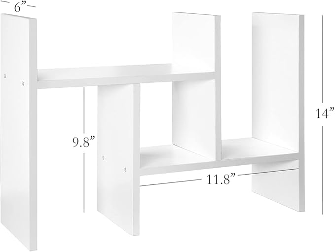 J.M.Deco Desktop Organizers and Storage for Office, Adjustable Desktop Organizer Shelves Double H Display, Desktop Shelf Organizer True Natural Stand Shelf (White)-NeatNest