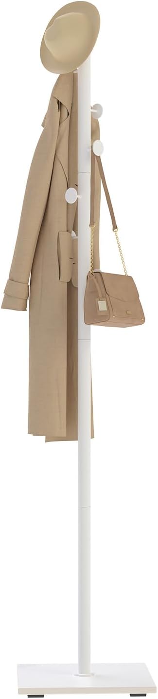 Coat Rack Freestanding, Small Standing Coat Tree with Heavy Rock Slab Base, Modern Metal Coat Hanger Stand with 8 Hooks, Garment Rack, 11.8 x 11.8 x 68.9 In, White, GYJ002W-NeatNest