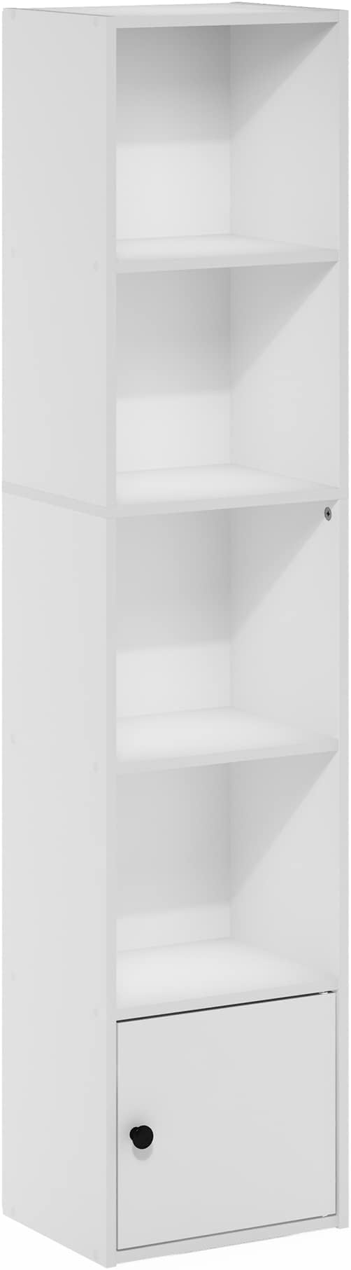 Furinno Luder Shelf Bookcase with 1 Door Storage Cabinet, White-NeatNest