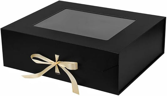 Extra Large Black Gift Box for Presents with Ribbon 19x16x6 Inches Clear Gift Box with Window Magnetic Closure Gift Boxes with Lids-NeatNest