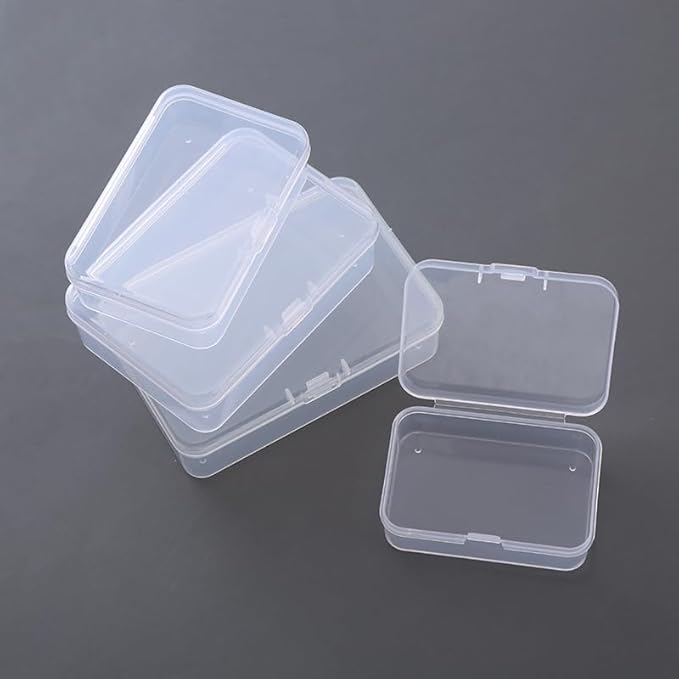 4Pcs Clear Polypropylene Rectangle Mini Storage Containers Box with Hinged Lid for Card,Storage Accessories,Crafts,Screws,Drills,Battery (4.8" x 2.9" x 0.67")-NeatNest