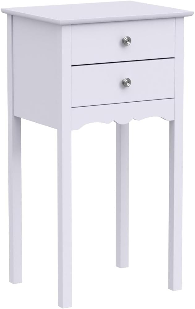 Giantex 2 Pcs End Table w/ 2 Drawers Side Table Nightstand Multi-Purpose Accent Table Living Room Bedroom Home Furniture (2, White)
