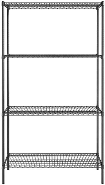 18" x 48" NSF Black Epoxy 4-Shelf Kit with 86" Posts, Heavy Duty Storage Shelving, Wire Shelving Kit, NSF Commercial Storage Rack Unit