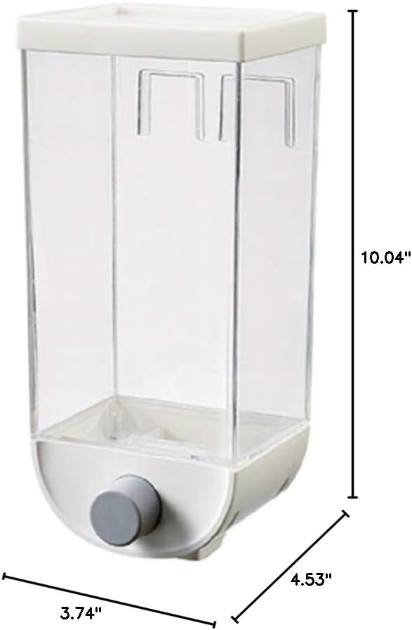 Hemoton Dry Food Dispenser Wall Mounted Single Cereal Dispenser Box for Cereal Grain Nuts Beans Candy Rice Oatmeal Storage Container 1500ml (White)-NeatNest