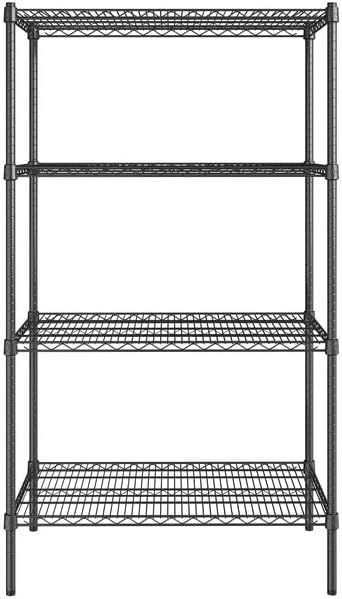21" x 36" NSF Black Epoxy 4-Shelf Kit with 64" Posts, Heavy Duty Storage Shelving, Wire Shelving Kit, NSF Commercial Storage Rack Unit