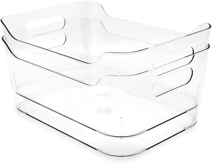 Isaac Jacobs 2-Pack Small Clear Storage Bins (9.4” x 6.7” x 4.1”) w/Handles, Plastic Box Set, Home, Office, Fridge, Freezer, Kitchen, Pantry Organization Container, BPA-Free/Food Safe (Small, 2-Pack)