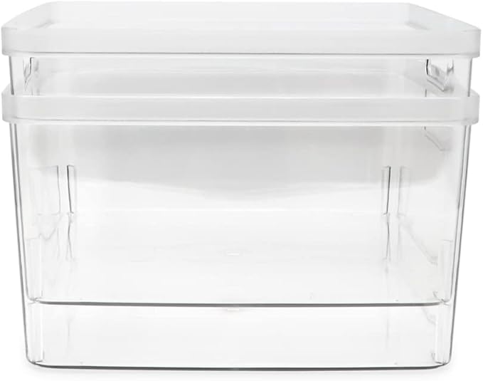 Isaac Jacobs 2-Pack Square Clear Storage Bins (10” L x 10” W x 6.1” H) w/Cutout Handles, Plastic Organizer for Home, Office, Kitchen, Fridge/Freezer, Bathroom, BPA Free, Food Safe (2-Pack, Square)