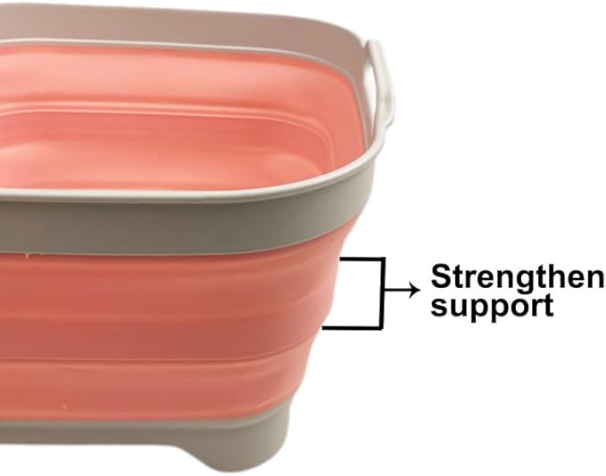 SAMMART 10L (2.64 Gallon) Collapsible Dishpan with Draining Plug-Foldable Washing Basin-Portable Dish Washing Tub-Space Saving Kitchen Storage Tray for Camping & RV (2, Little Boy Blue+Quartz Pink)
