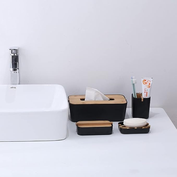 2 Pack Bamboo Soap Dish, Self-Draining Hand Soap Box, Wooden Bamboo Bar Soap Holder for Shower, Bathroom, Kitchen, Bathtub, Bar Sink (Black)-NeatNest