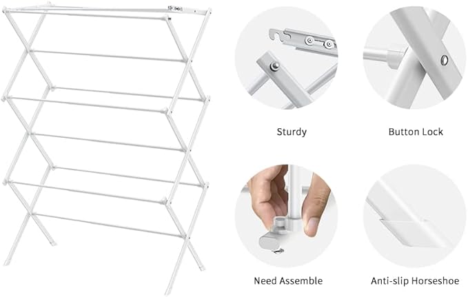 3-Tier Clothes Drying Rack|Drying Rack Clothing Foldable|Laundry Drying Rack Collapsible|Dorm Clothes Drying Rack|Small Dry Rack for Clothes Use for Indoor and Outdoor-Pure White