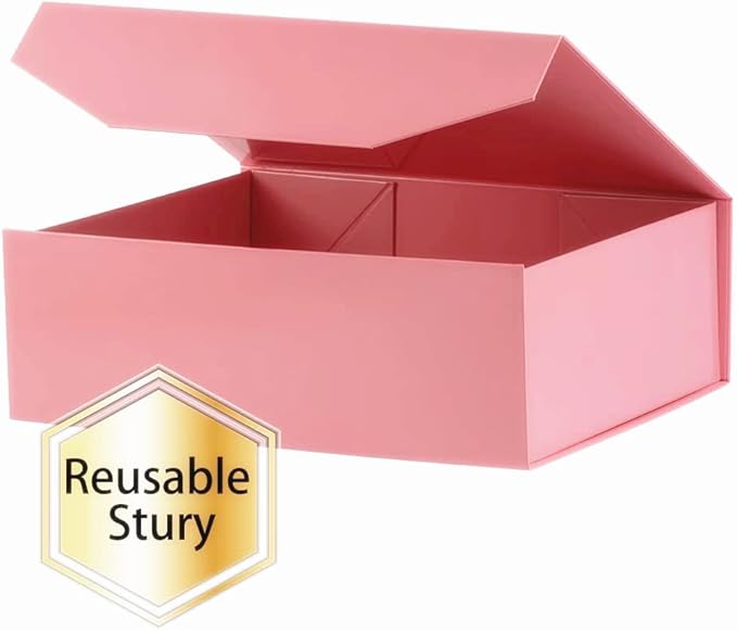 1Pcs 13x9x4 Inches Pink Gift Boxes with Lids for Presents Magnetic gift box large Gift Box for Bridesmaid Proposal，Groomsman (Glossy Pink)-NeatNest